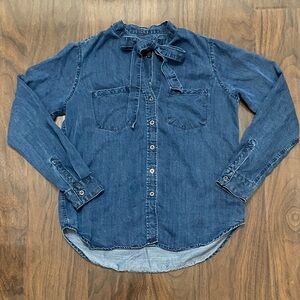 Rails Rosalee Dark Vintage Wash Denim Shirt Tie Bow Button Down